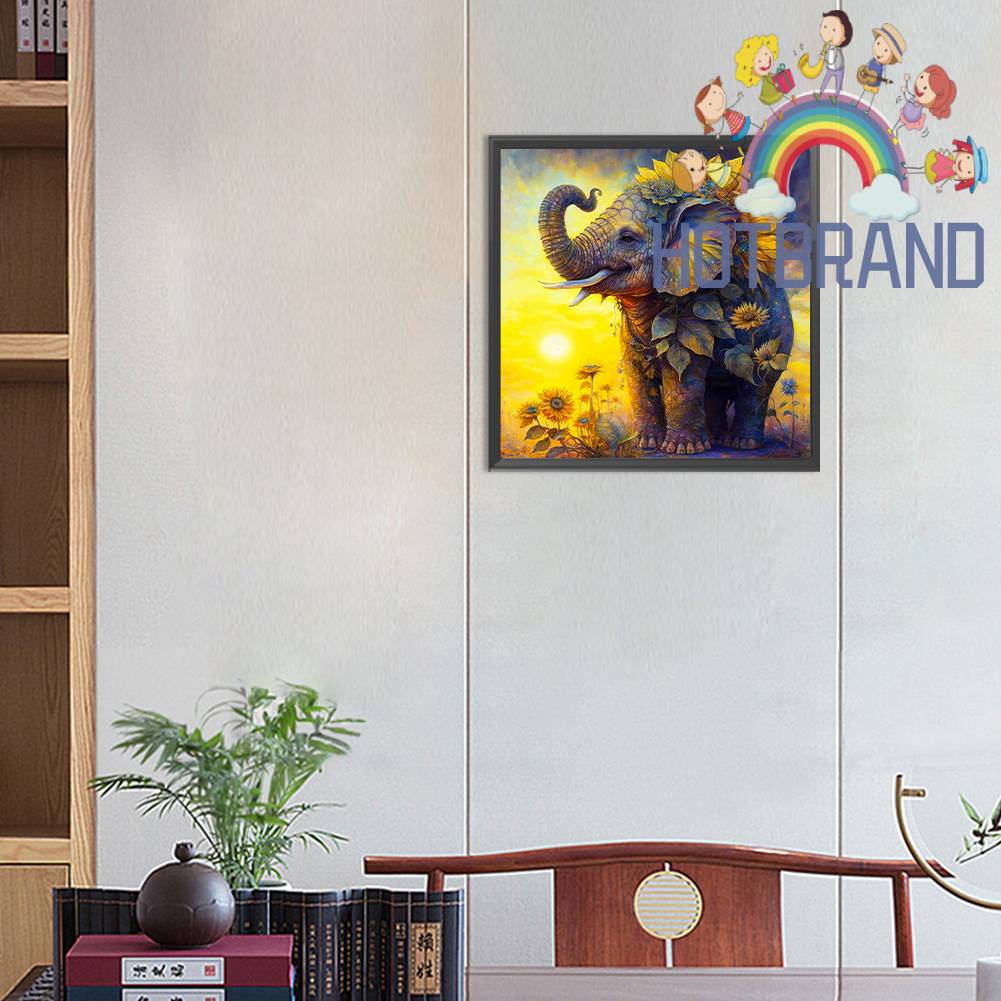 Tranh Đính Đá Kim Cương Toàn Bộ 5D DIY Hình Vẽ Hoa Hướng Dương / Voi