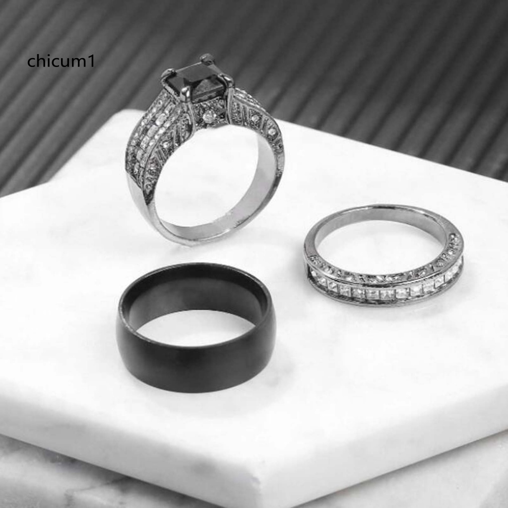 Set 3 Nhẫn Hợp Kim Đính Đá Zircon Thời Trang Cho Cặp Đôi