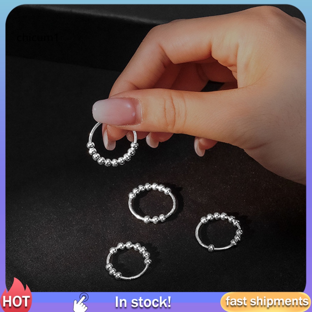 Nhẫn Cưới Trang Trí Hạt Xoay Tối Giản Xinh Xắn