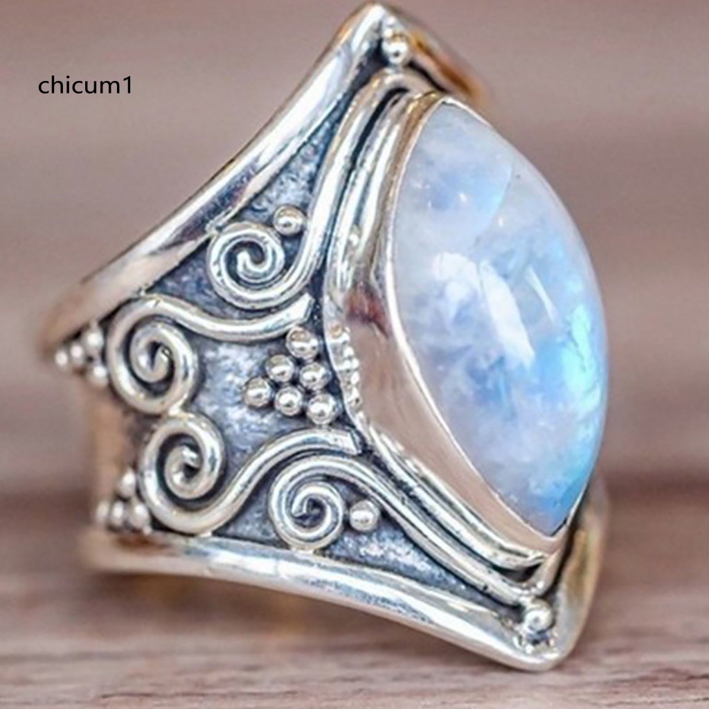 Nhẫn Hợp Kim Đính Đá Oval Lấp Lánh Phong Cách Vintage Cho Nữ