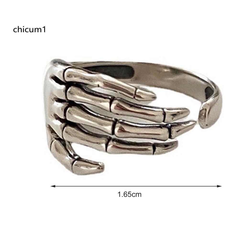 Nhẫn Hở Hình Xương Bàn Tay Bằng Resin Phong Cách Halloween Cổ Điển Có Thể Điều Chỉnh Kích Thước