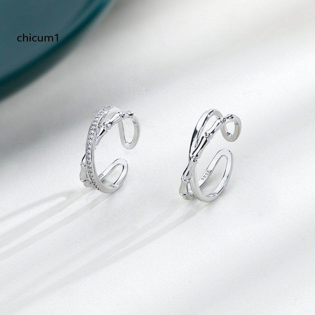 Nhẫn Cặp Bằng Tre Dạng Mở Đính Đá Zirconia Sáng Bóng Thời Trang