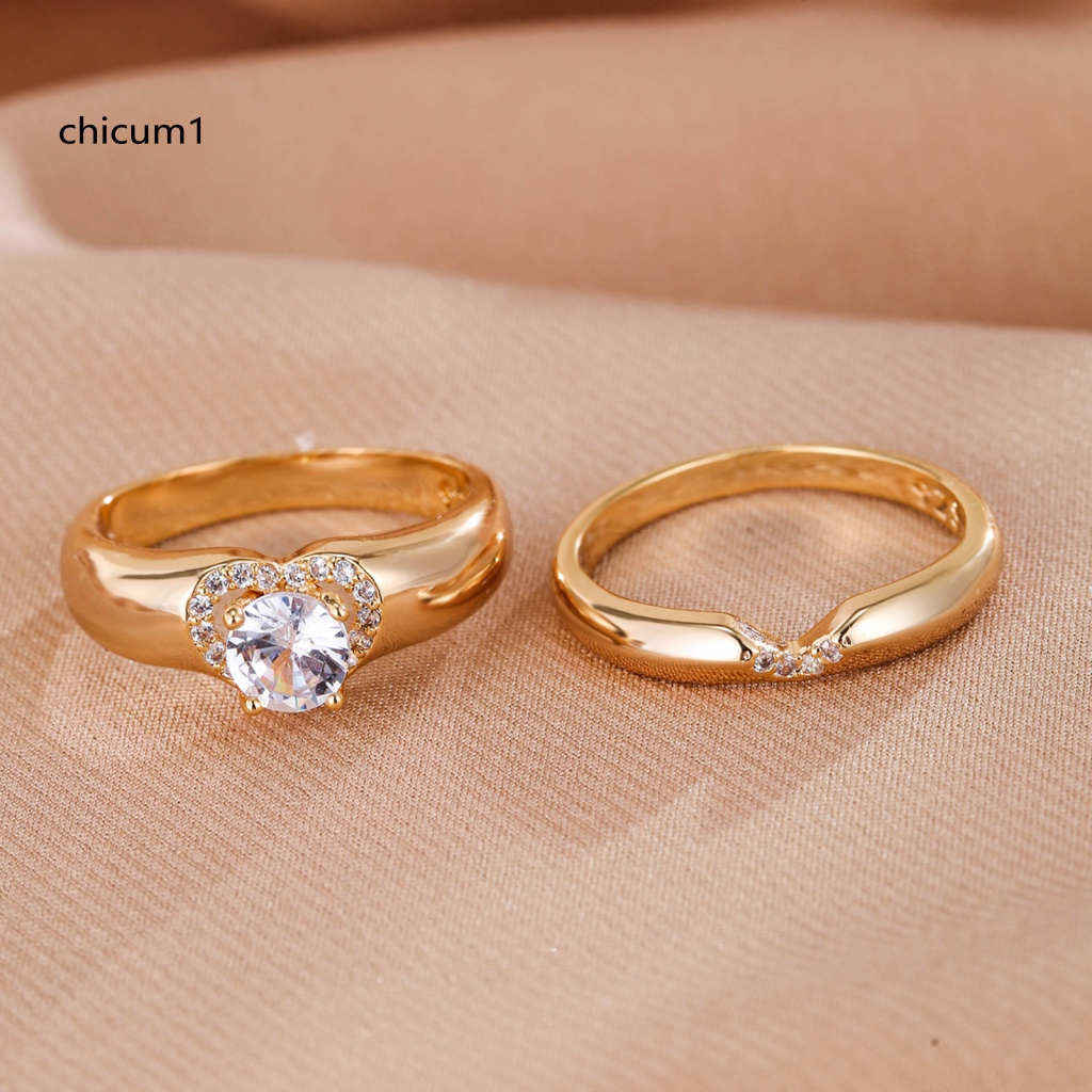 1 Cặp Nhẫn Đính Hôn Đính Đá Hình Trái Tim Lấp Lánh Dành Cho Nam Và Nữ