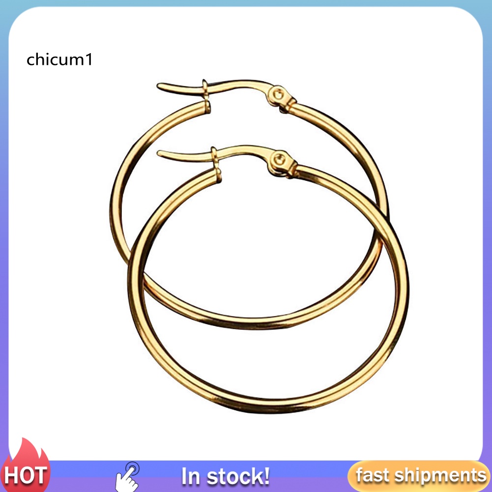 Khuyên Tai Tròn Lớn Bằng Thép Không Gỉ Độc Đáo Cho Nữ