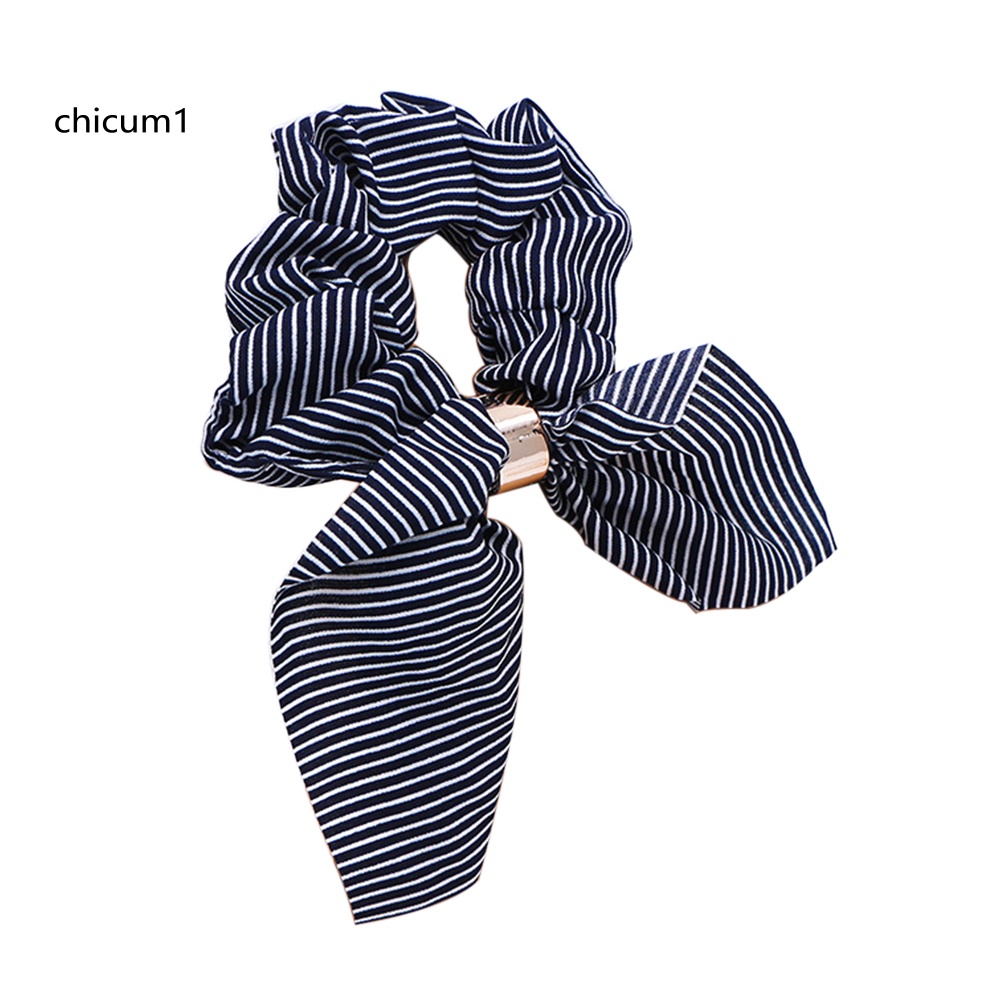 Dây Cột Tóc Đuôi Ngựa Co Giãn Đính Nơ Kẻ Sọc Đơn Giản Cho Nữ