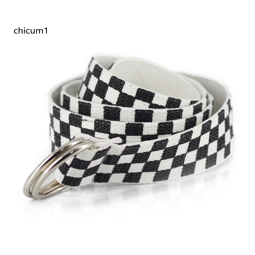 Thắt Lưng Vải Canvas Mềm Mại Sọc Ca Rô Màu Cầu Vồng Kèm Vòng Nhẫn Thời Trang