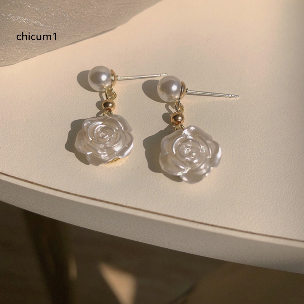 1 Cặp Bông Tai Hợp Kim Hình Hoa Trà Đính Ngọc Trai Giả Mini Thanh Lịch Dễ Phối Đồ Cho Nữ