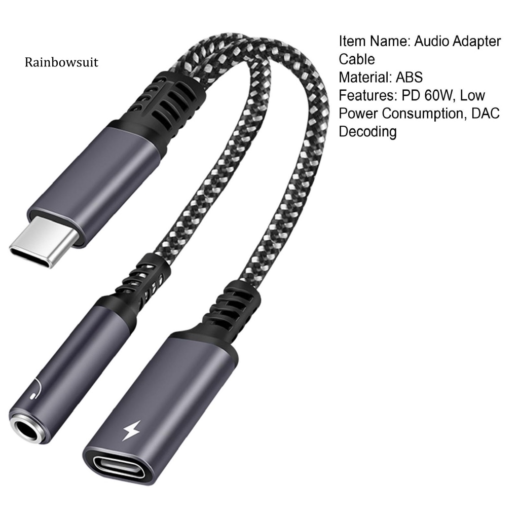 Cáp Sạc Nhanh Chuyển Đổi Âm Thanh Type-C Sang 35mm / Type-C 2 Trong 1 PD 60W Cho Điện Thoại