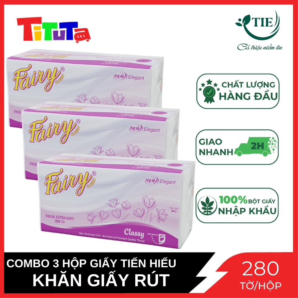 Combo 3 Gói Khăn giấy rút Fairy hồng 280 tờ 2 lớp Classy X3