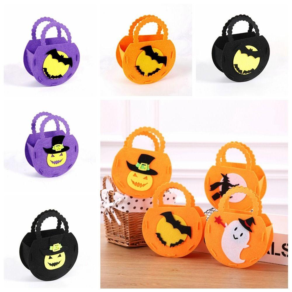 AVALENTINE Túi Đựng Kẹo Bằng Vải Nỉ Hình Quả Bí Ngô Dơi Phù Thủy Làm Quà Halloween Thủ Công Cho Bé