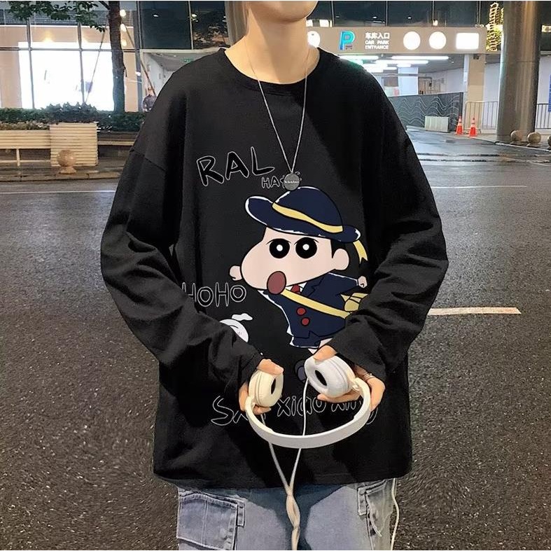 Áo Thun Tay Dài Cổ Tròn In Hình Cậu Bé Bút Chì Shin Phong Cách Nhật Bản Thời Trang Mùa Hè Cho Nam Và Nữ