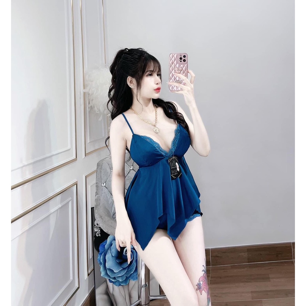 Set Bộ Sexy Xẻ Ngực Hai Dây Vải Satin Thiết Kế Loại 1 Dày Xịn MịnFreesize Dưới 60kg