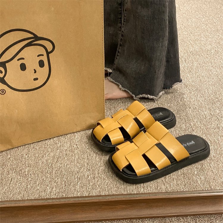 Dép Da PU Đế Bằng Thiết Kế Đục Lỗ Thời Trang Đi Biển Mùa Hè Xinh Xắn