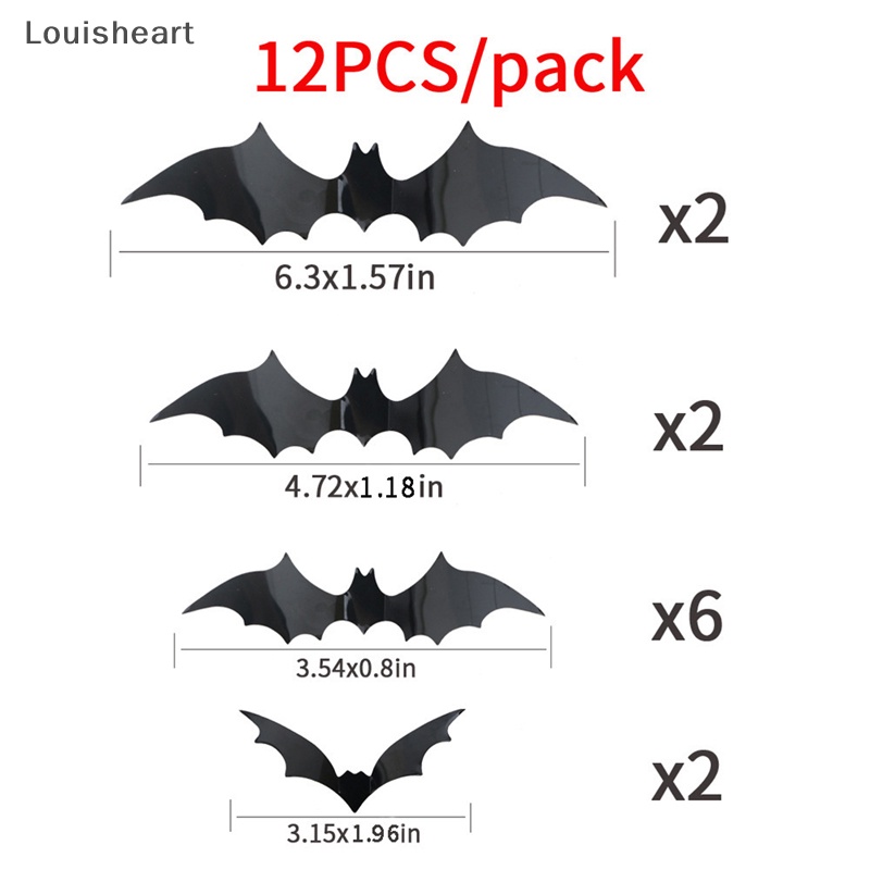 Bộ 12 Miếng Dán Trang Trí Halloween Hình Dơi 3D Bằng PVC Màu Đen