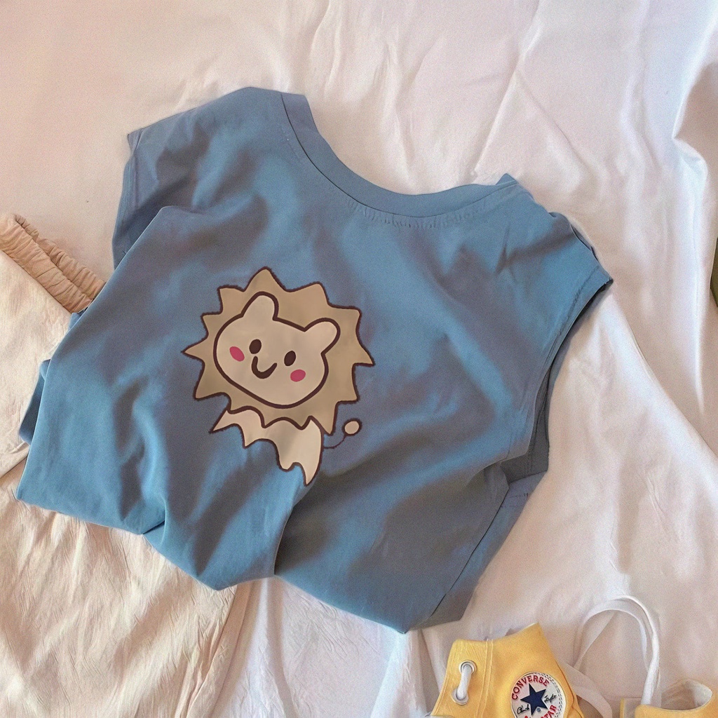 Áo Thun Cotton Không Tay Cổ Tròn In Họa Tiết Hoạt Hình Phong Cách Hàn Quốc Dành Cho Bé Trai Gái