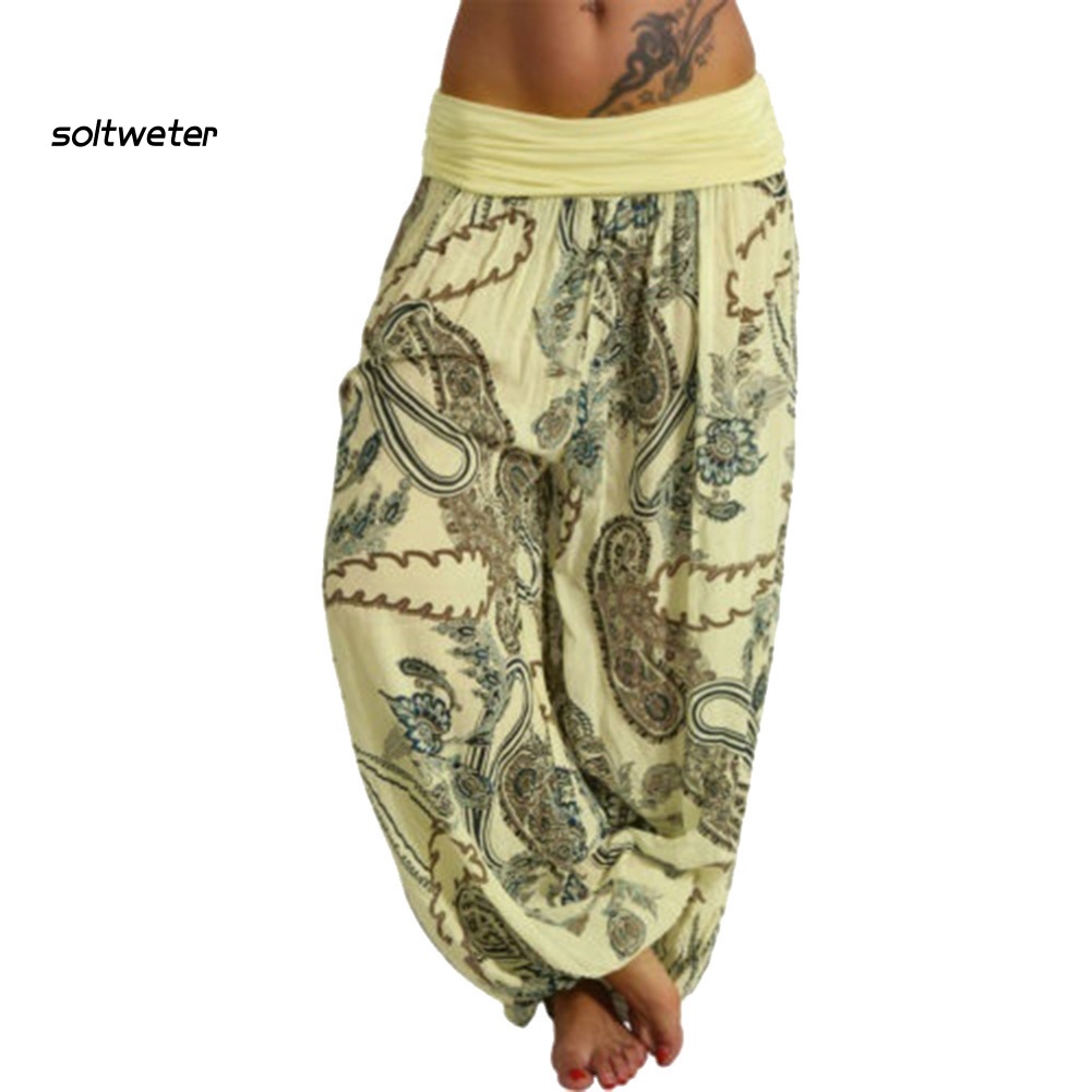 Quần Baggy Dài Ống Rộng Họa Tiết Hoa Thời Trang Boho Cho Nữ