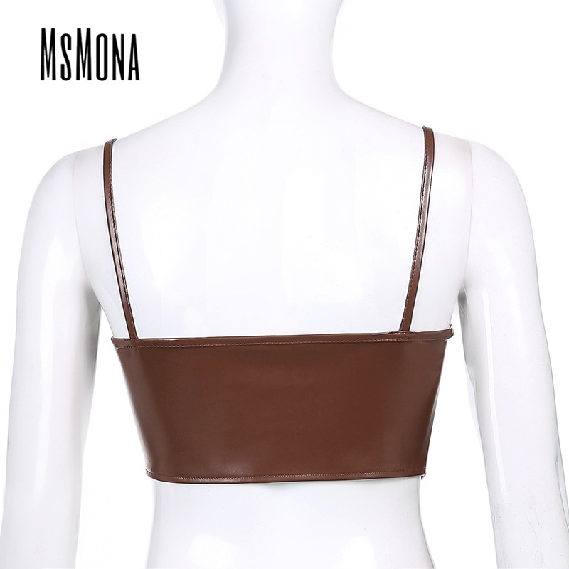 Áo Dây Ngắn Hở Rốn Ngực Da PU Gợi Cảm Thời Trang Mới 2023 MsMona Dành Cho Bạn Nữ