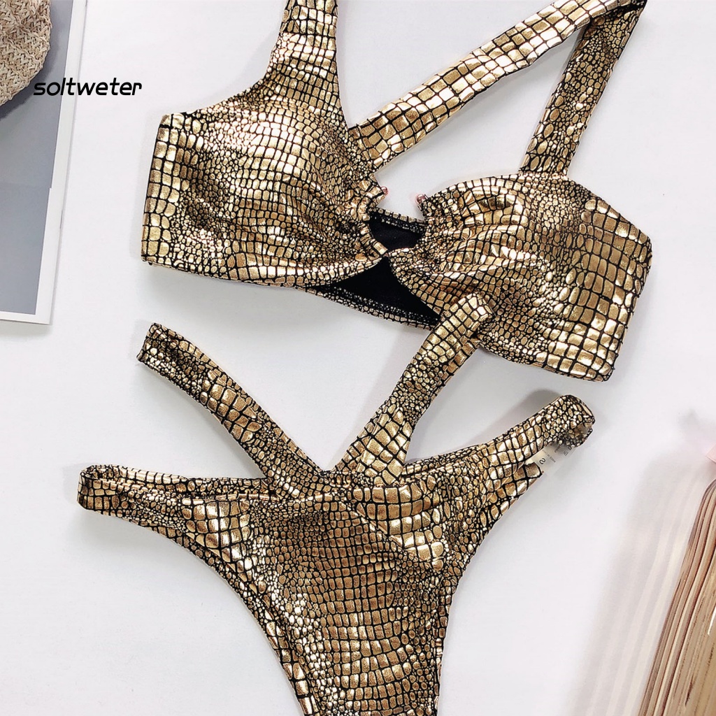 Bộ Bikini 2 Mảnh Hở Lưng Có Mút Đệm Họa Tiết Da Rắn Quyến Rũ Dành Cho Nữ
