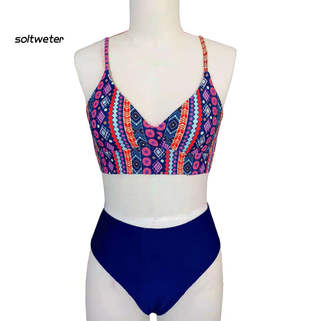 Bộ Bikini 2 Mảnh Lưng Cao In Họa Tiết Phong Cách Bohemian Cổ Điển Thời Trang Đi Biển Cho Nữ