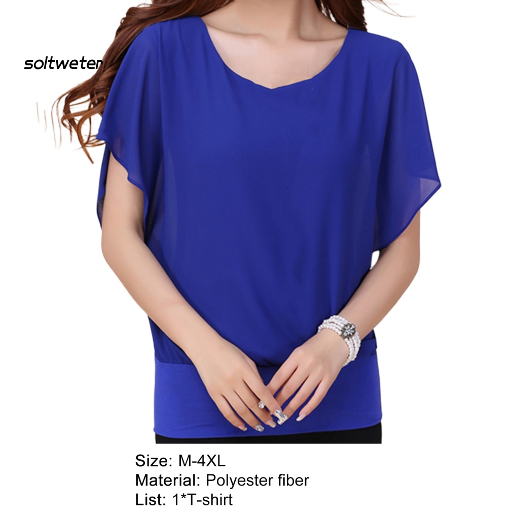 Áo Cánh Dơi Cổ Tròn Màu Trơn Thời Trang Mùa Hè Xinh Xắn Cho Nữ