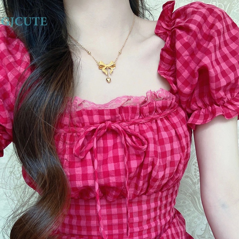 Đầm Mini Cổ Vuông Họa Tiết Kẻ Sọc Ngọt Ngào Thời Trang Mùa Hè Cho Nữ