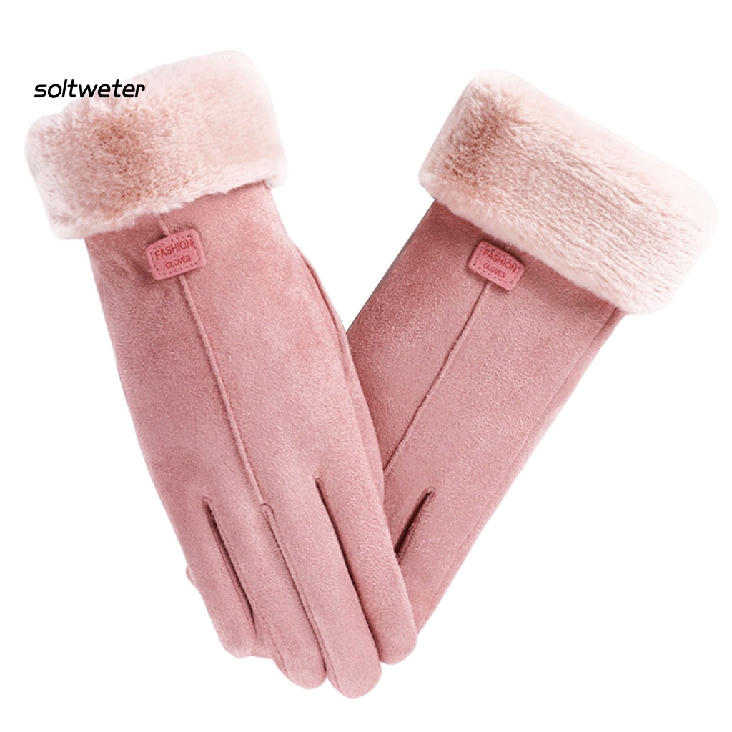 1 Đôi Găng Tay Da Lộn Màu Trơn Chống Trượt Có Thể Dùng Màn Hình Cảm Ứng Tiện Dụng