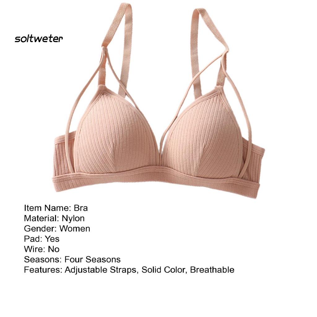 St Áo Ngực Màu Trơn Dây Có Thể Điều Chỉnh Bảo Vệ Lưng Không Gọng Thép Cài Khóa Dành Cho Nữ