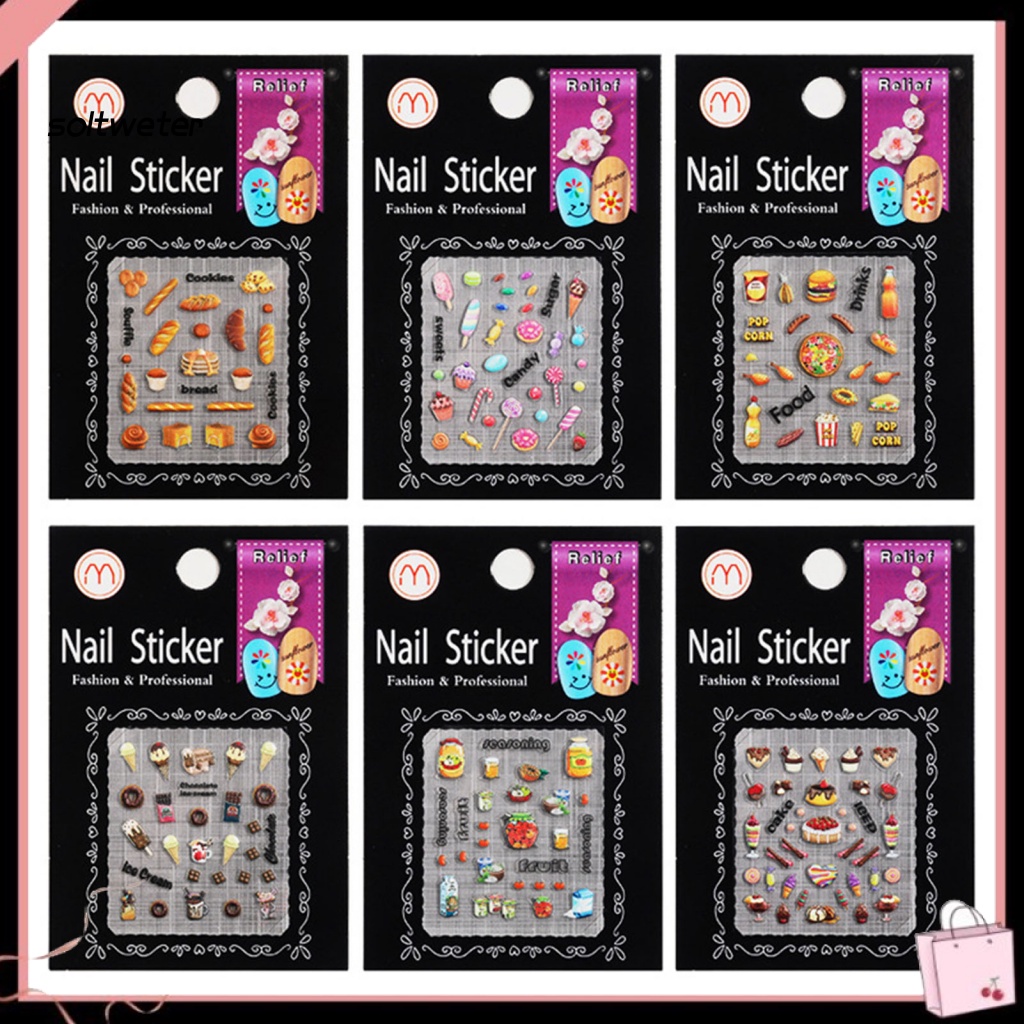 Set 6 Miếng Dán Họa Tiết Dập Nổi 5D Siêu Mỏng Trang Trí Móng Tay Chủ Đề Năm Mới