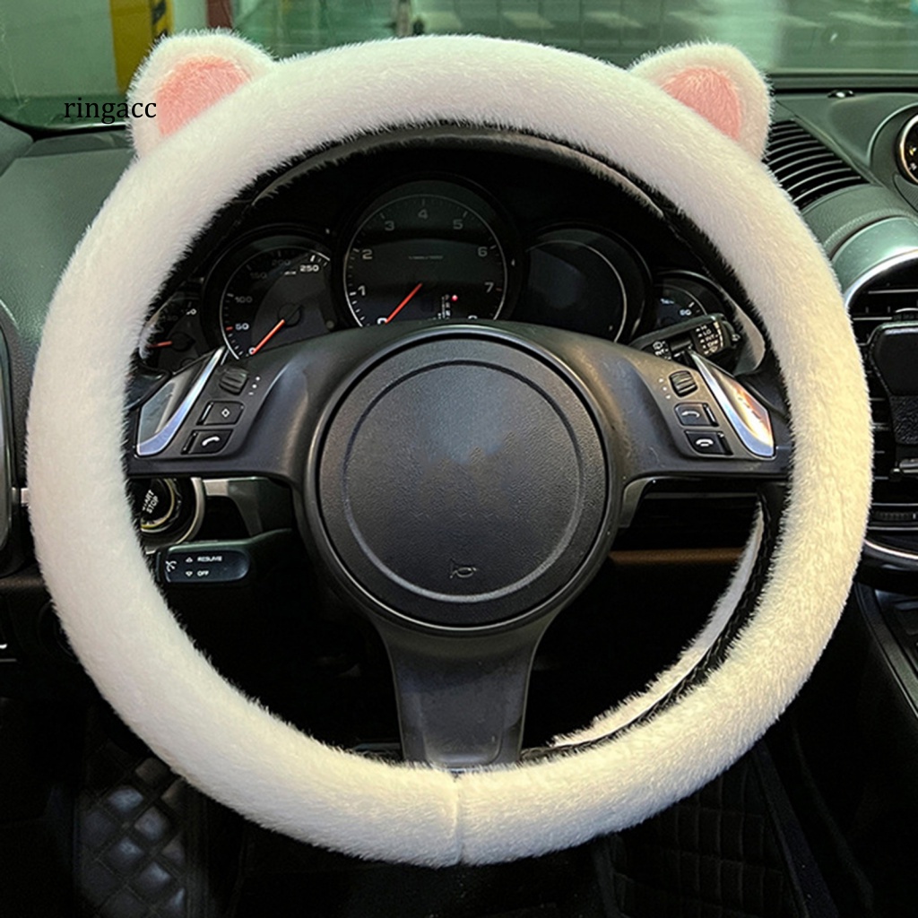 Vỏ Bọc Vô Lăng Xe Hơi Hình Tai Mèo Phủ Lông Dễ Thương Thoải Mái Chống Lạnh Trang Trí Nội Thất