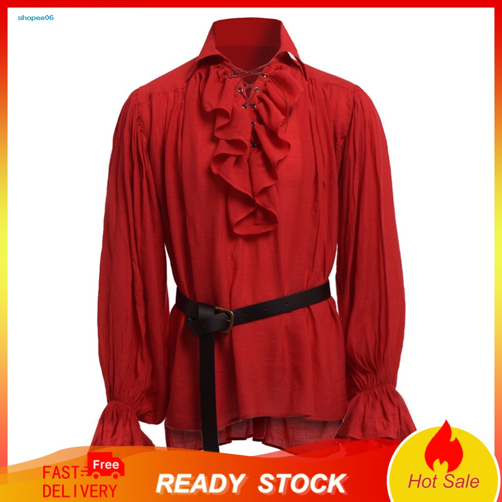 Áo Sơ Mi Tay Dài Cổ Đứng Màu Trơn Hóa Trang Thời Trung Cổ Cho Nam