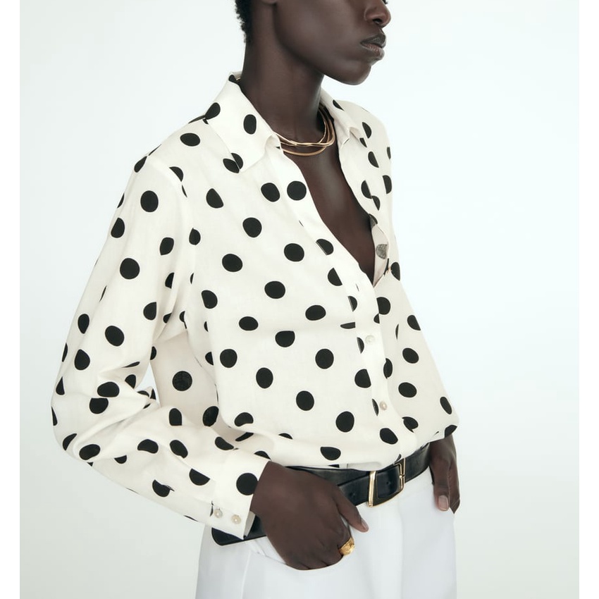 Áo Sơ Mi Vải Lanh Dáng Rộng Họa Tiết Chấm Bi Cài Một Hàng Nút Kiểu Mới Thời Trang Mùa Hè 3715625