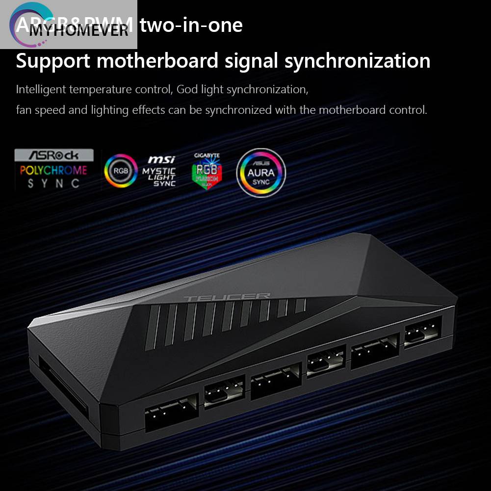 Bộ Chia 6 Cổng Quạt 12V 4PIN PWM 2 Trong 1 Ốp