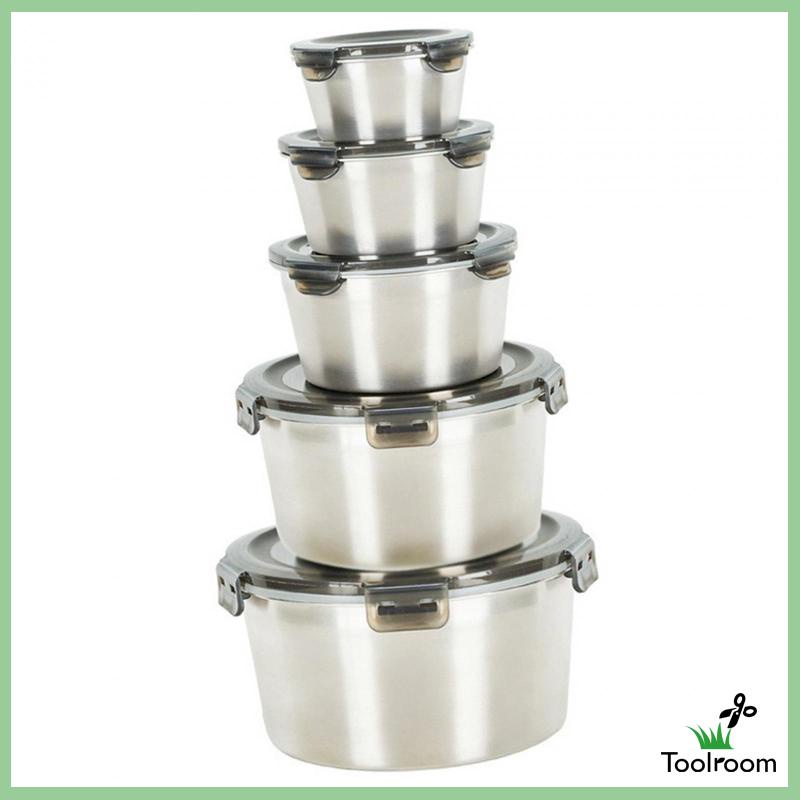 Hộp Đựng Thức Ăn Bằng Thép Không Gỉ Gọn Nhẹ Có Nắp Đậy Có Thể Xếp Chồng Lên Nhau Dùng Cho Tủ Lạnh / Lò Vi