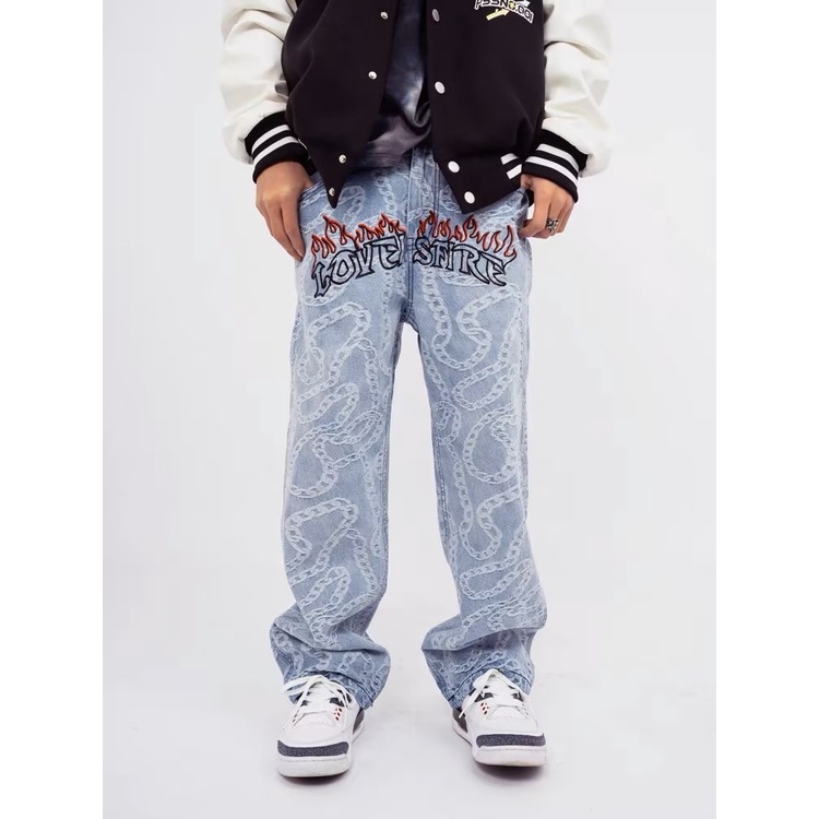 Quần Jean Ống Rộng In Họa Tiết Thời Trang Hip Hop Cá Tính Dành Cho Nam