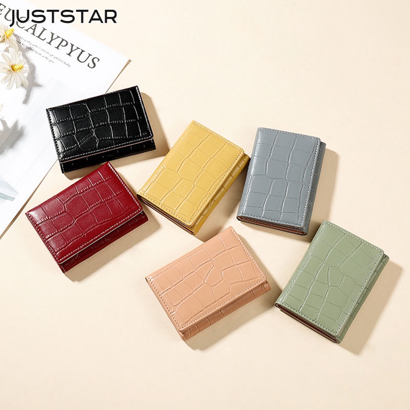 Just STAR Ví Ba Ngăn Bằng Da PU Cao Cấp Kết Cấu Đá Ba Lá Có Khóa Cài Thời Trang Đơn Giản Nhẹ Nhàng Giải Trí Phong Cách Hàn Quốc
