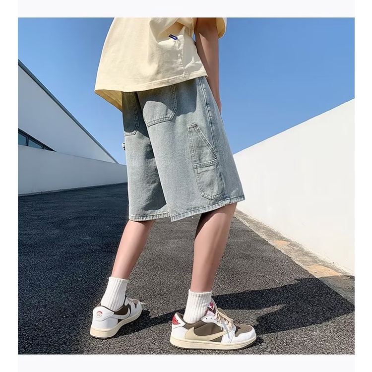 Quần Short Denim Lưng Thun Ống Rộng Phong Cách Đường Phố Mỹ Thời Trang Mùa Hè Cho Nam