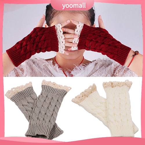 Găng Tay Len Hở Ngón Mềm Mại Giữ Ấm Mùa Đông Cho Nữ