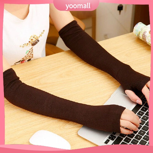 Găng Tay Len Dài Hở Ngón Giữ Ấm Thời Trang Cho Nữ