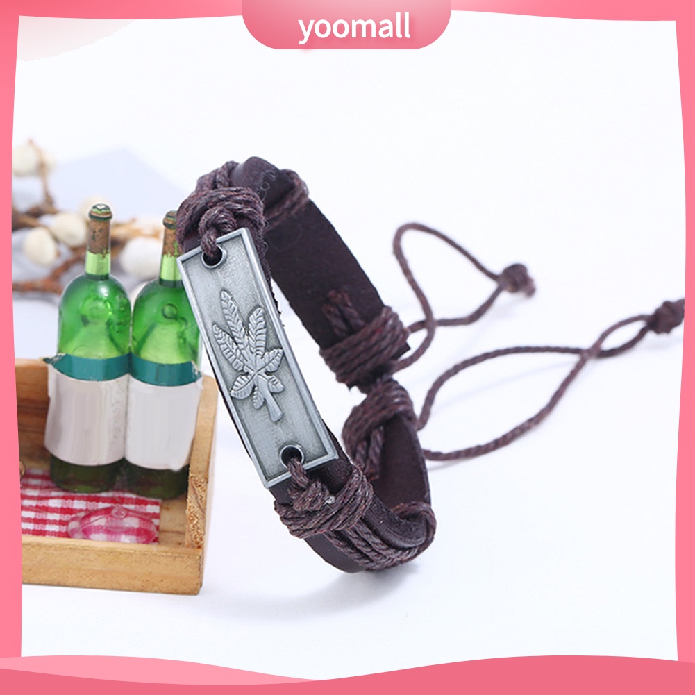 Vòng Tay Giả Da Mặt Hình Lá Phong Có Thể Điều Chỉnh Kích Cỡ Dành Cho Nam Giới