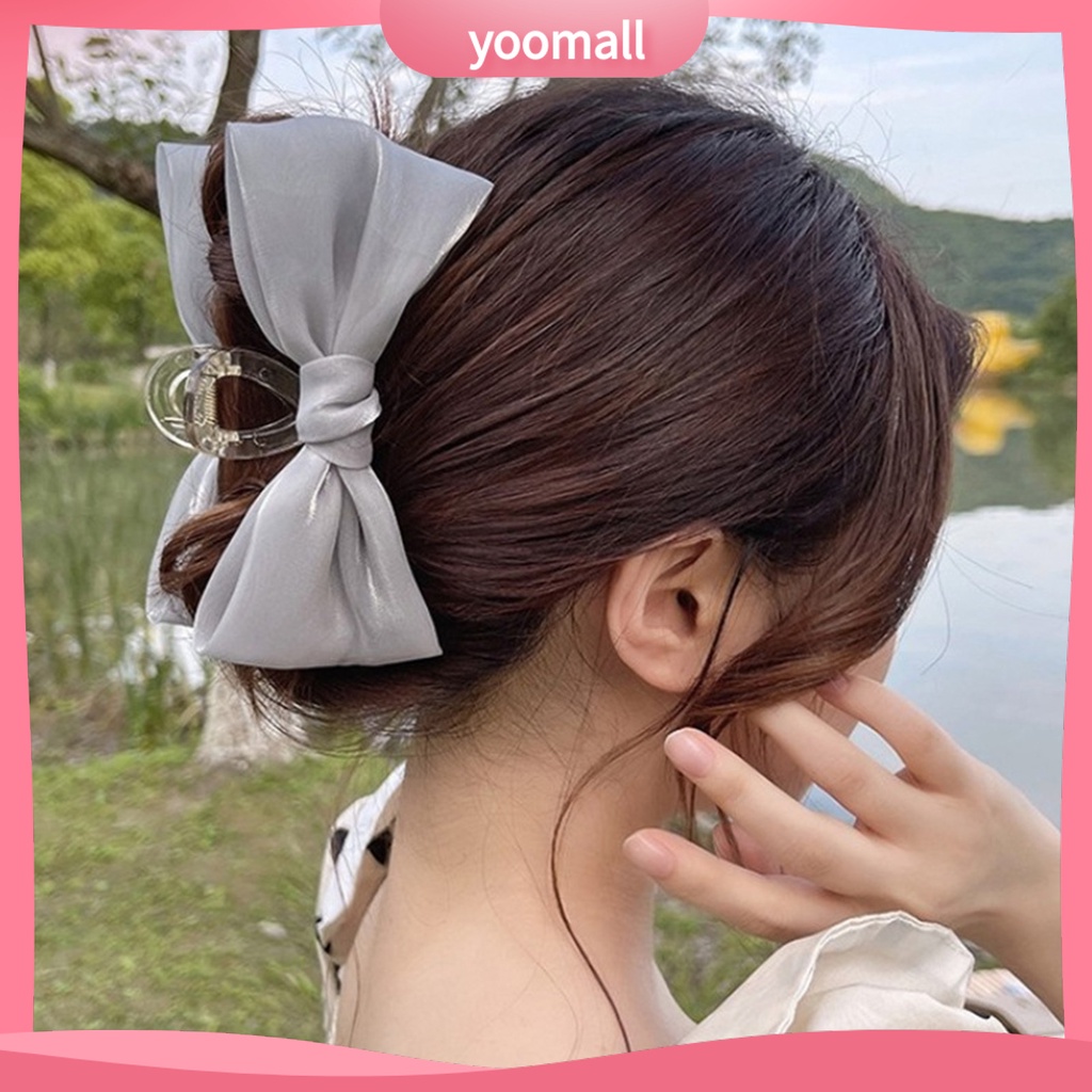Kẹp Tóc Đính Nơ Ruy Băng Màu Trơn Đa Năng Phong Cách Hàn Quốc