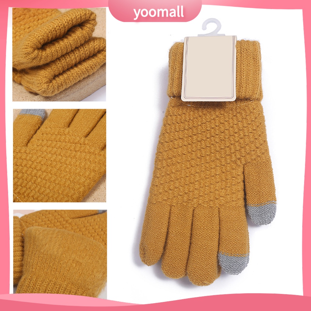 1 Đôi Găng Tay Dệt Kim Dày Dặn Giữ Ấm Bảo Vệ Toàn Diện Màn Hình Cảm Ứng