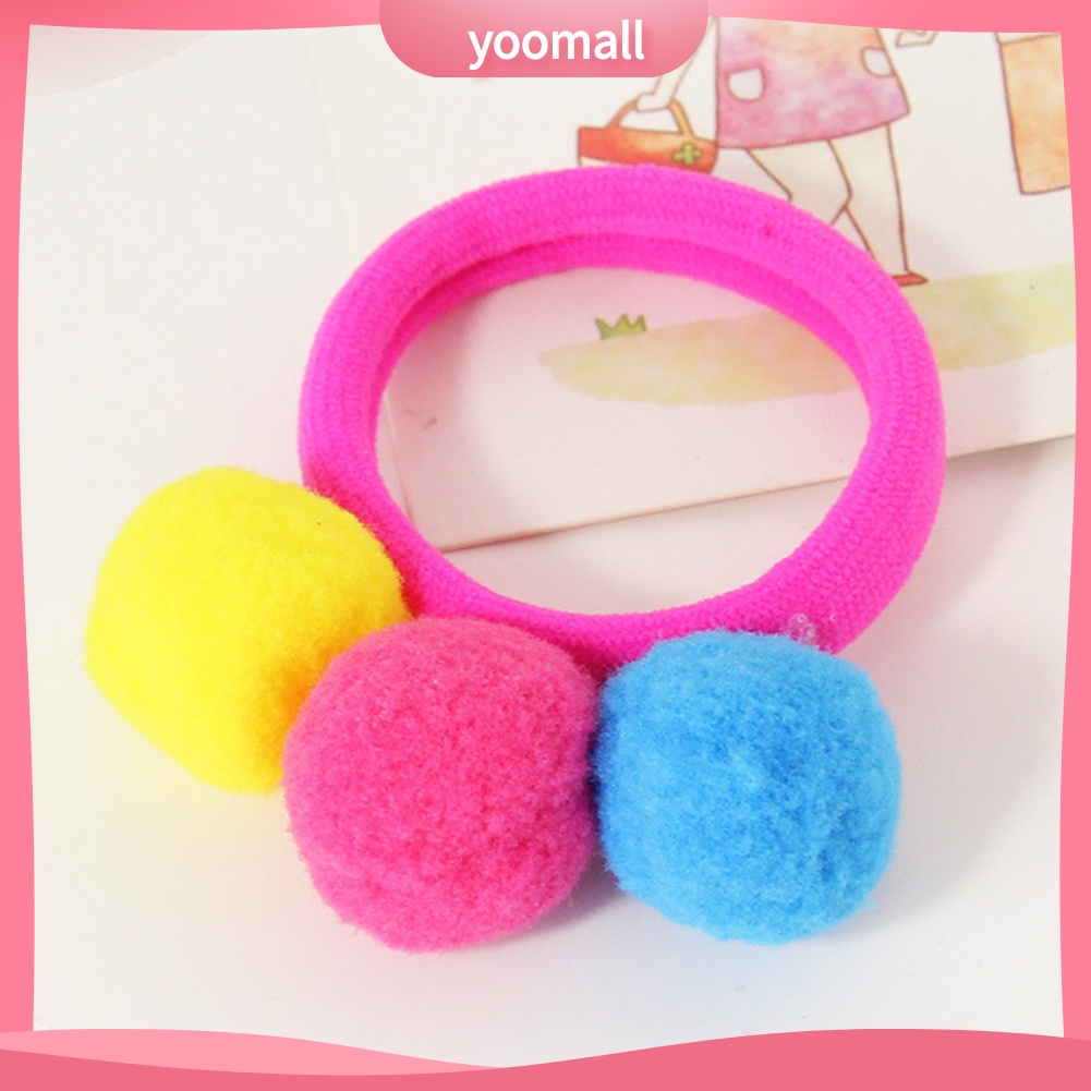 Dây Cột Tóc Đính Bóng Lông Nhung Co Giãn Dễ Thương Xinh Xắn Cho Bé Gái