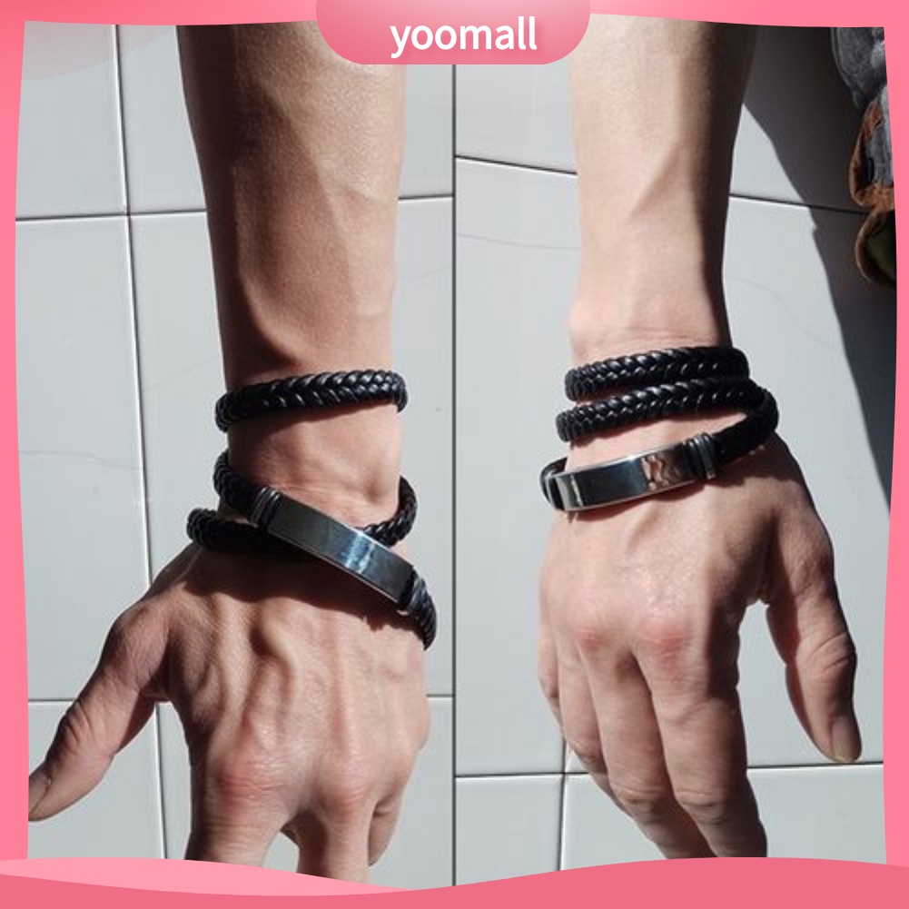 Vòng Tay Giả Da Nhiều Lớp Bện Dây Dài Thời Trang Cho Nam