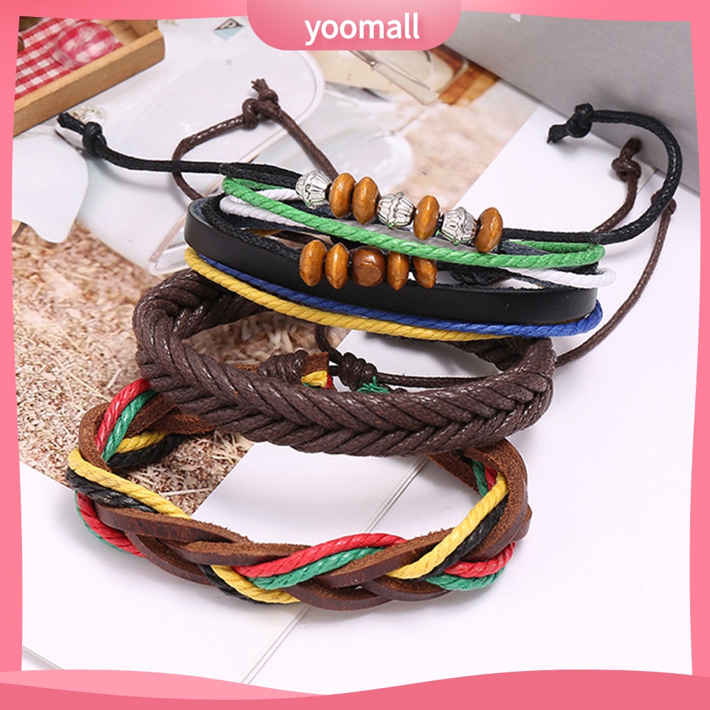 Set 3 Vòng Tay Giả Da Phong Cách Retro Thời Trang Cho Nam