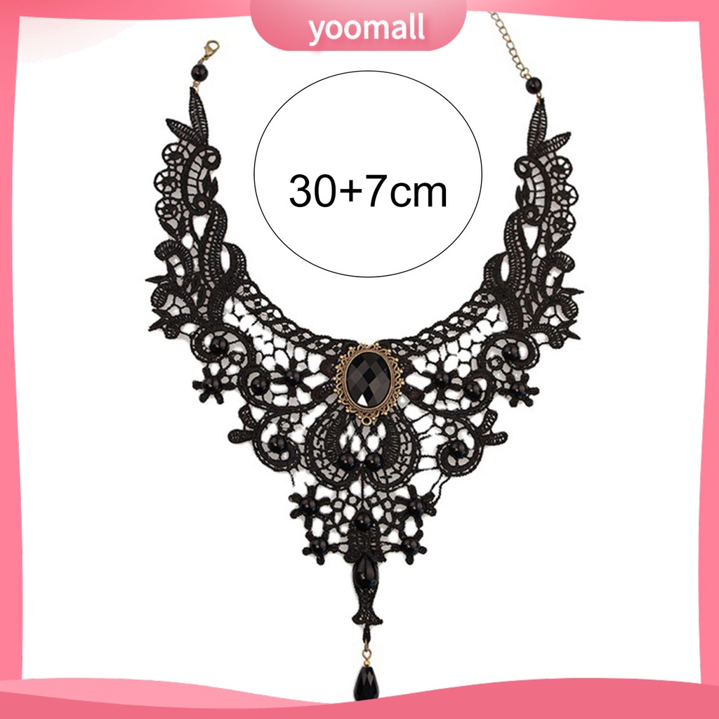 Vòng Cổ Choker Ren Màu Đen Đính Hạt Rỗng Tùy Chỉnh Thời Trang Dự Tiệc Cho Nữ