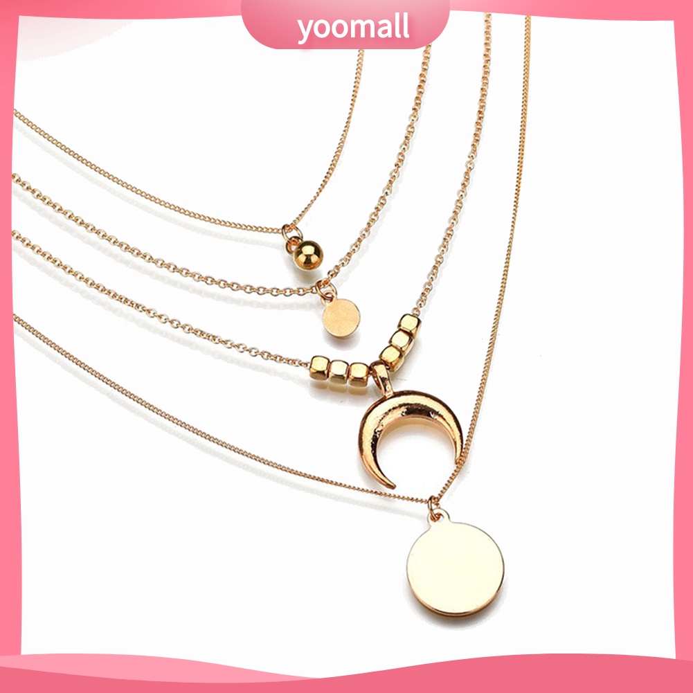 Vòng Cổ Choker 4 Lớp Mặt Hình Mặt Trăng Phong Cách Cổ Điển Dành Cho Nữ