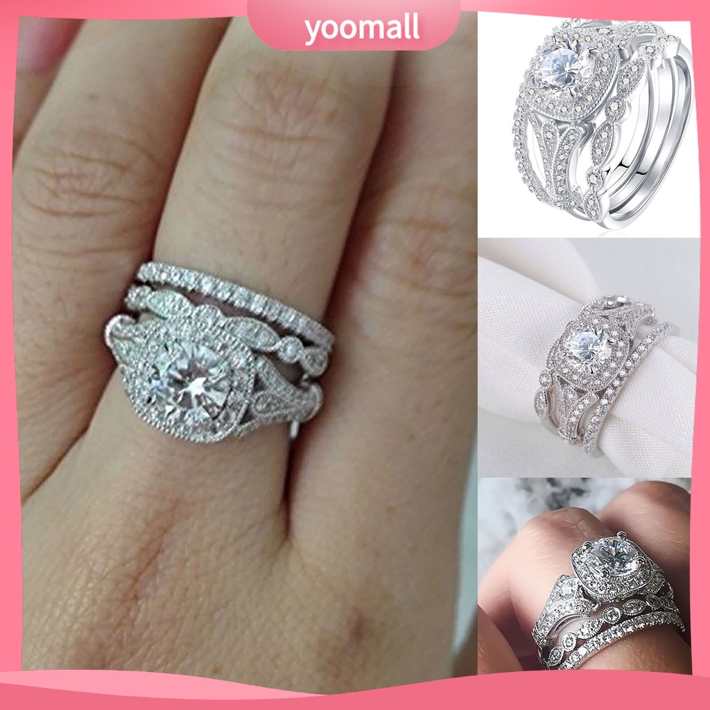 Bộ 3 Nhẫn Đính Hôn Đính Đá Lấp Lánh Tinh Tế Sáng Tạo Phổ Biến