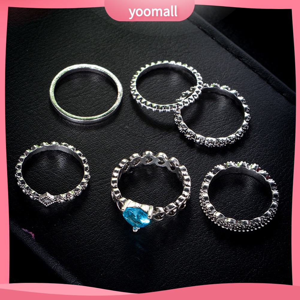 Set 6 Nhẫn Đốt Ngón Tay Nhiều Kiểu Đính Đá Phong Cách Boho