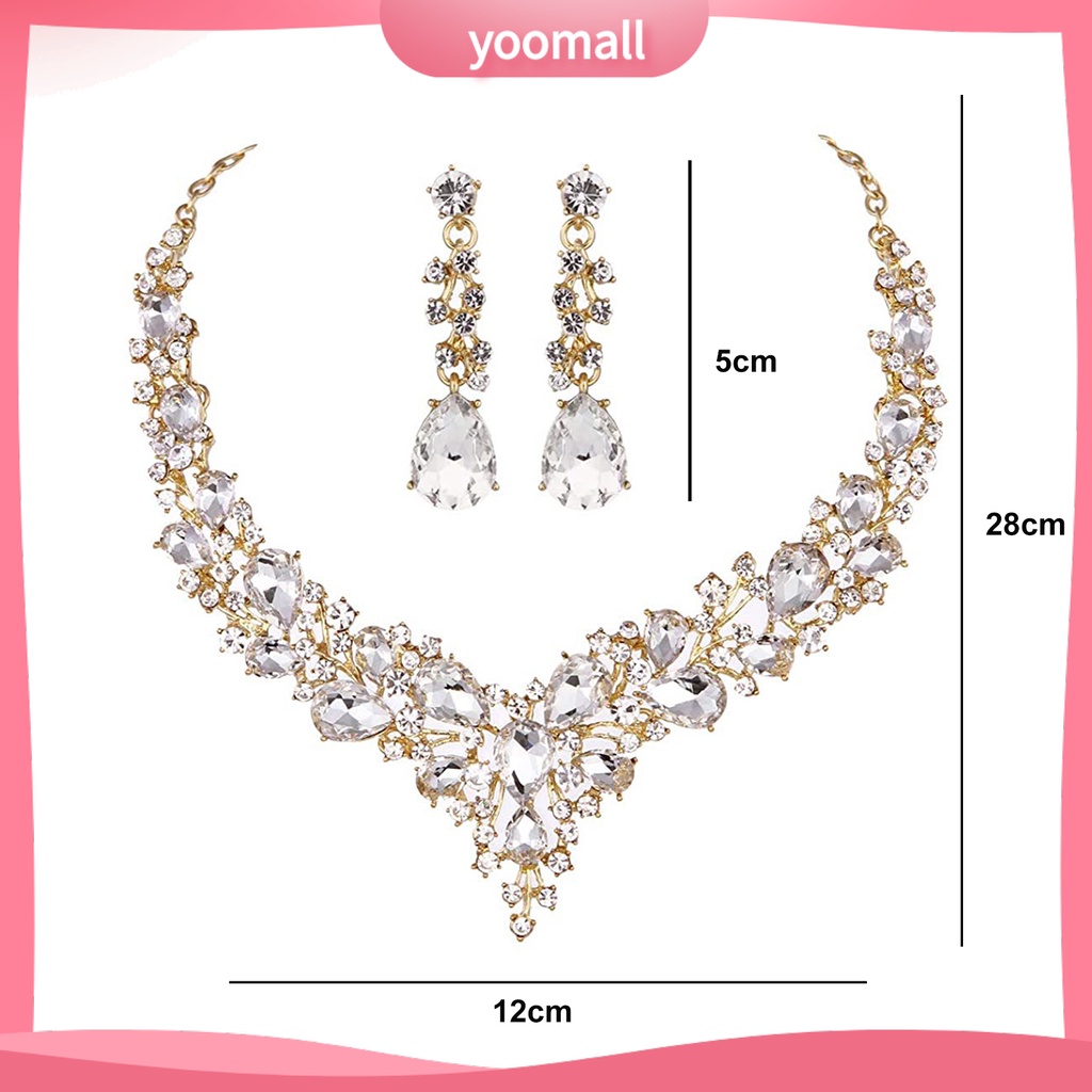 1 Set Vòng cổ Nối Dài Bông Tai Đính Đá Giả Kim Cương Lấp Lánh Cho Nữ