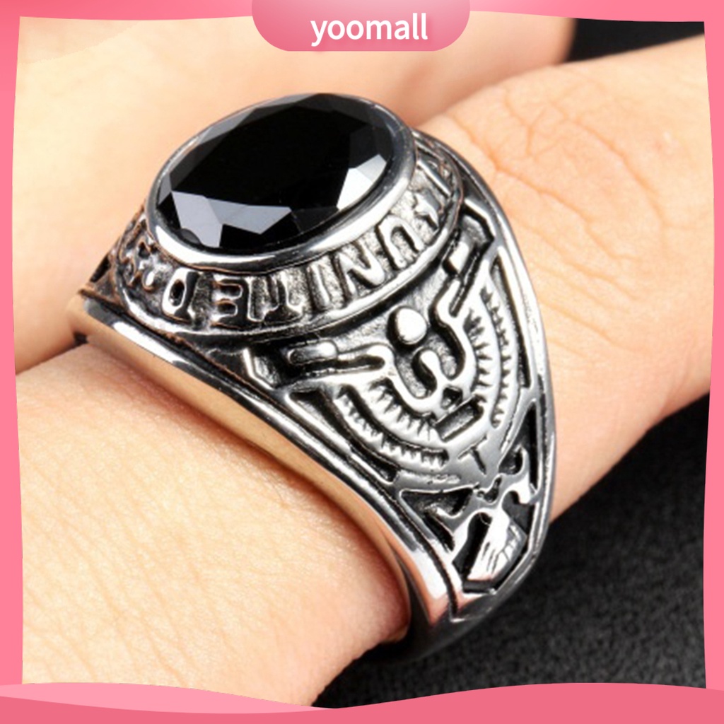 Nhẫn Đính Đá Hình Oval Phong Cách Punk Cổ Điển